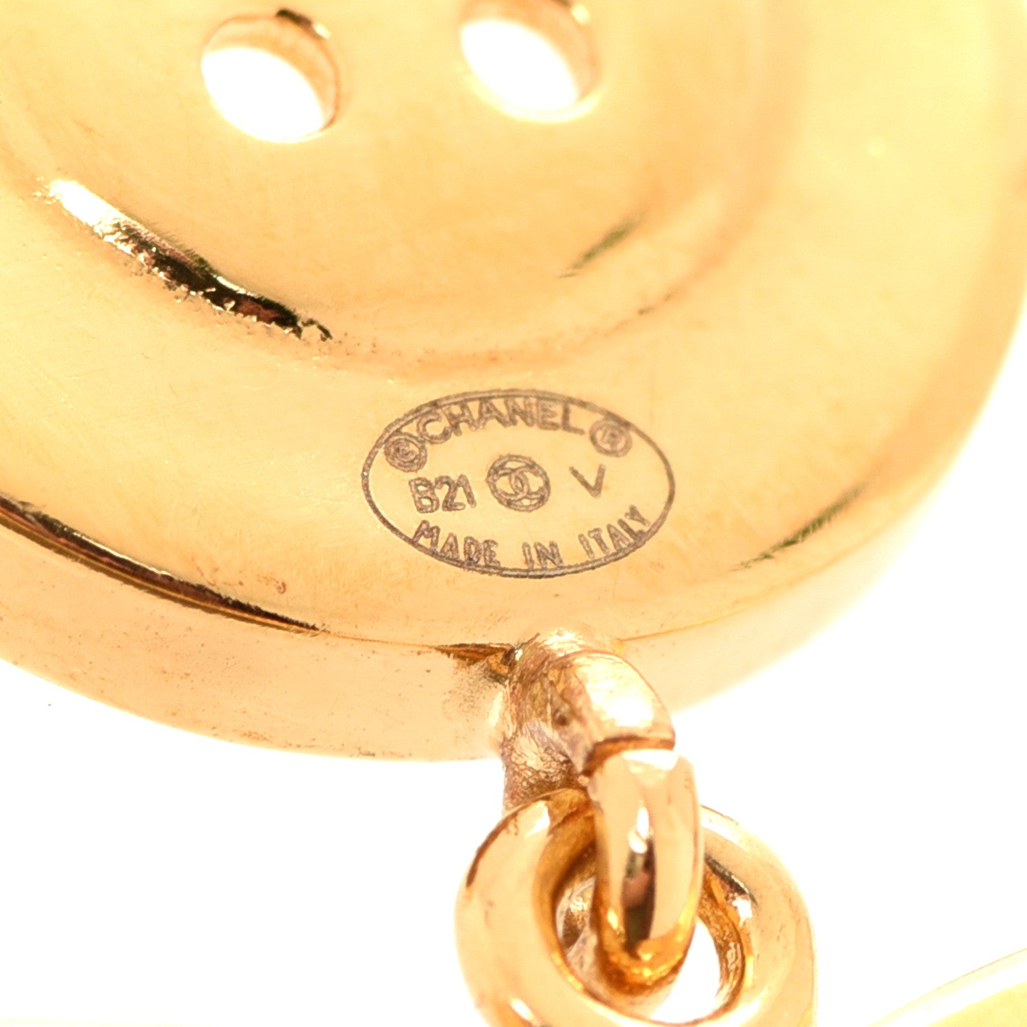 Chanel Metal Large Paris Button Earrings Gold 4 of 5