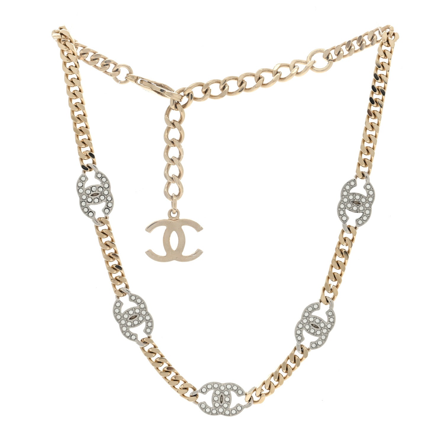 Chanel Crystal Chain CC Link Choker Gold Silver 3 of 5