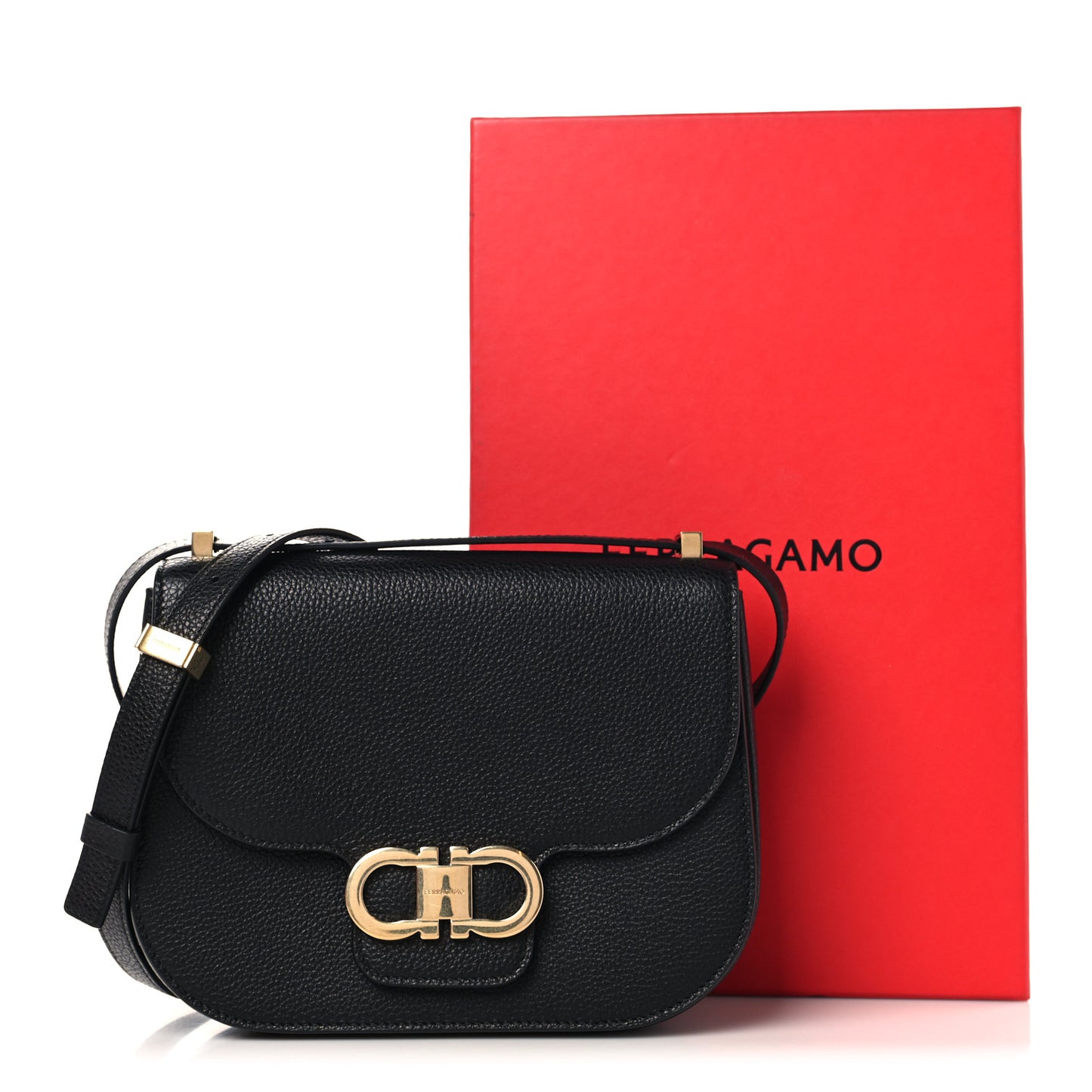 Calfskin Double Gancini Crossbody Black