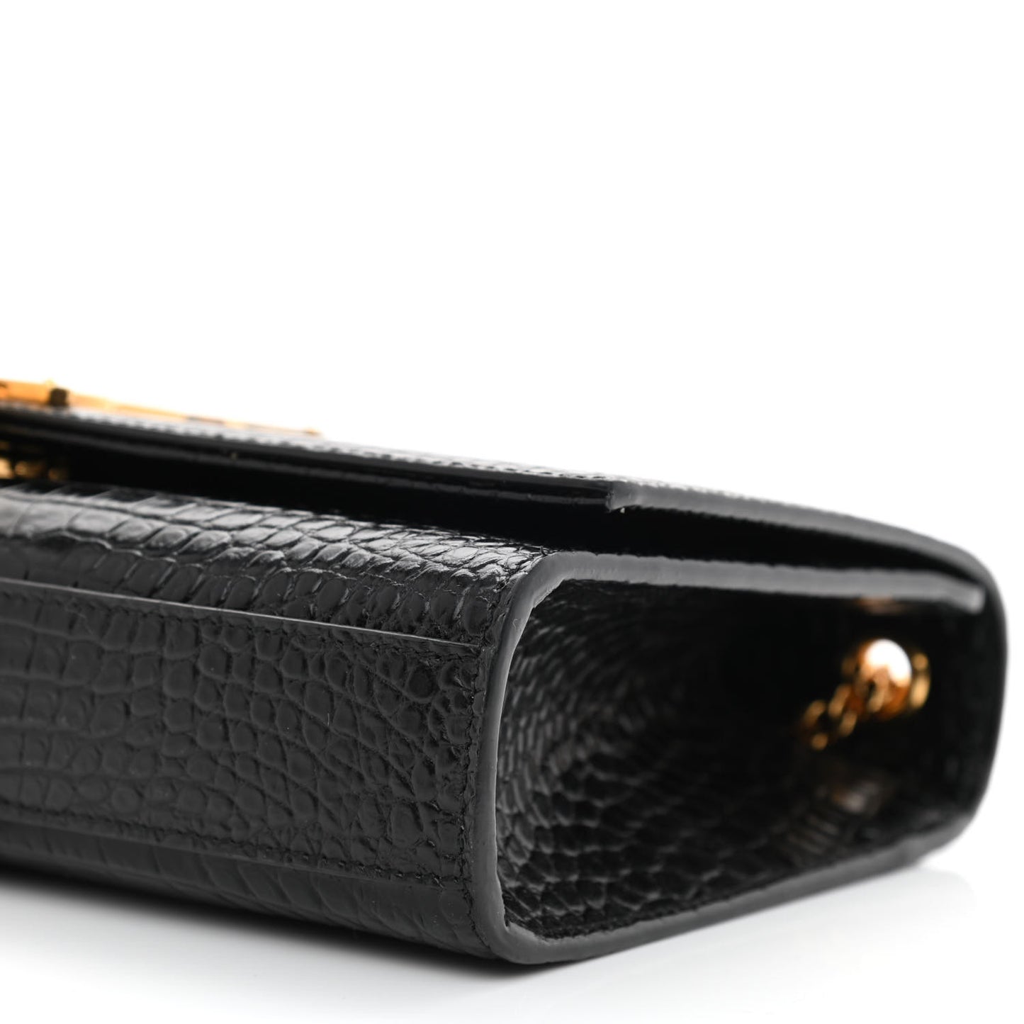 Calfskin Crocodile Embossed Medium Classic Monogram Kate Tassel Satchel Black