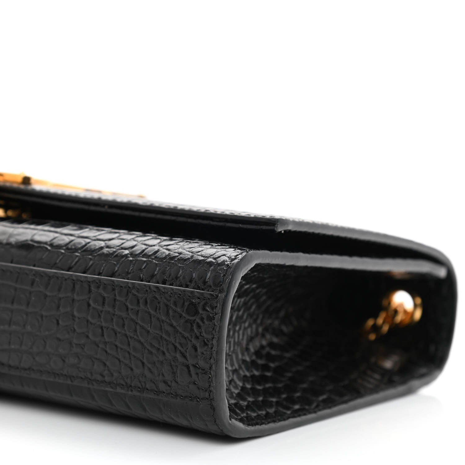 Saint Laurent Calfskin Crocodile Embossed Medium Classic Monogram Kate Tassel Satchel Black 8 of 8
