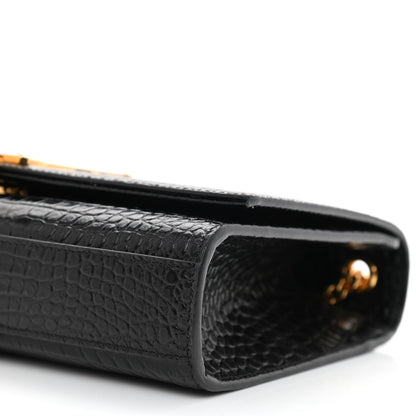 Saint Laurent Calfskin Crocodile Embossed Medium Classic Monogram Kate Tassel Satchel Black 8 of 8