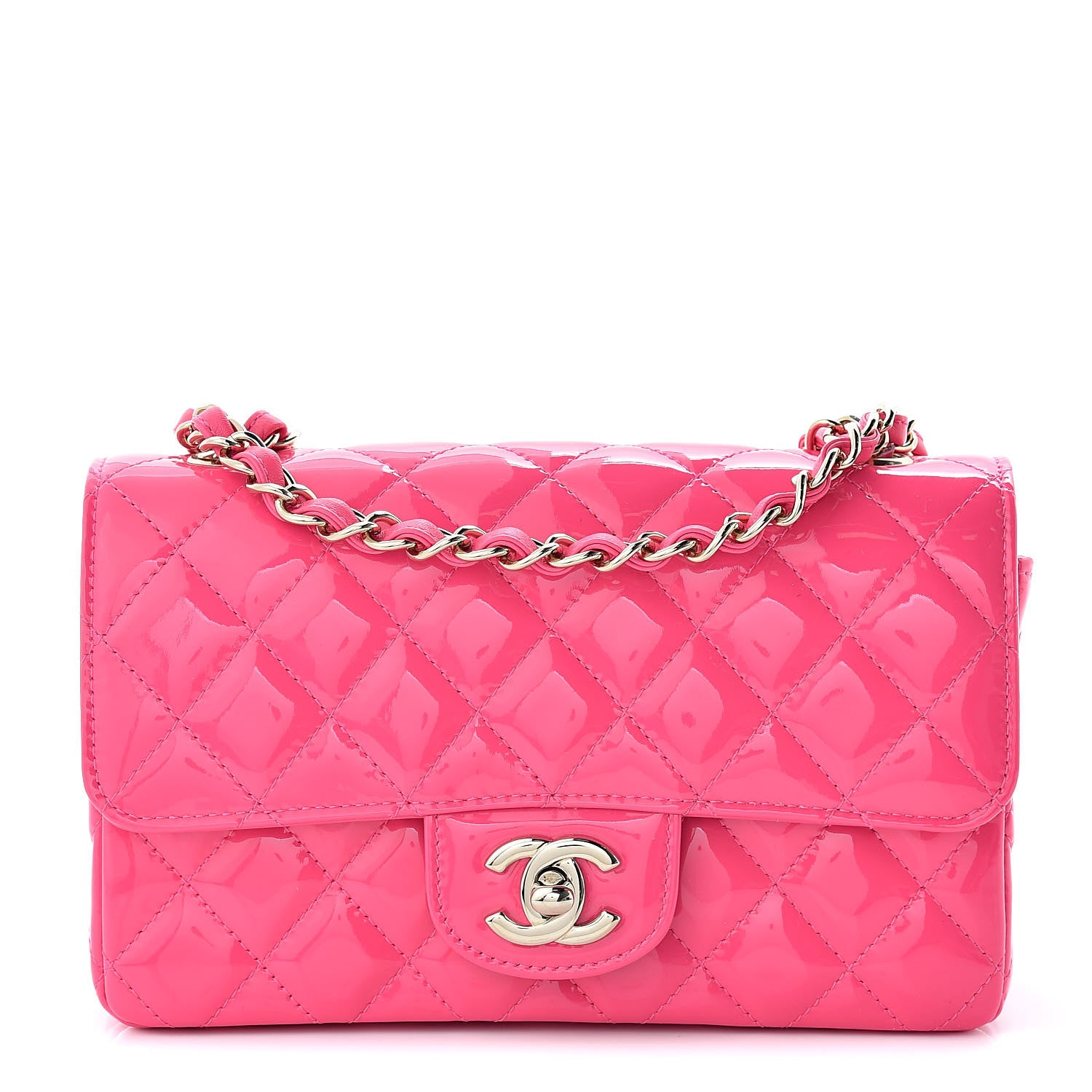 Chanel Patent Quilted Mini Rectangular Flap Pink 1 of 10