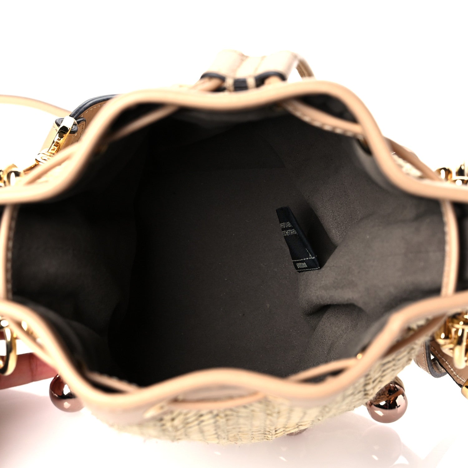 Fendi Raffia Pearl Herringbone Embellished Mini Mon Tresor Bucket Bag 4 of 9