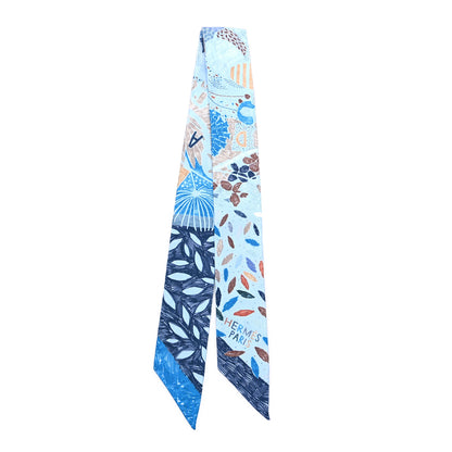 Hermes Silk Chacun Fait Son Nid Twilly Cobalt Marine Etoupe 2 of 3