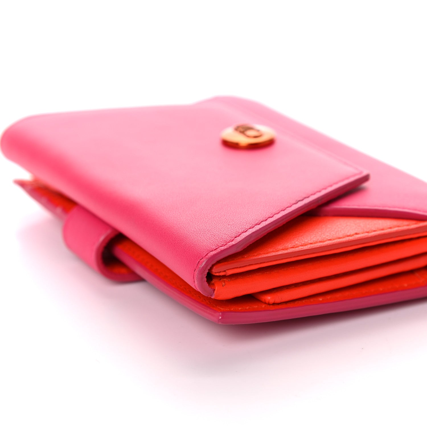 Christian Dior Calfskin Bi-Color Envelope Wallet Pink Orange 13 of 13