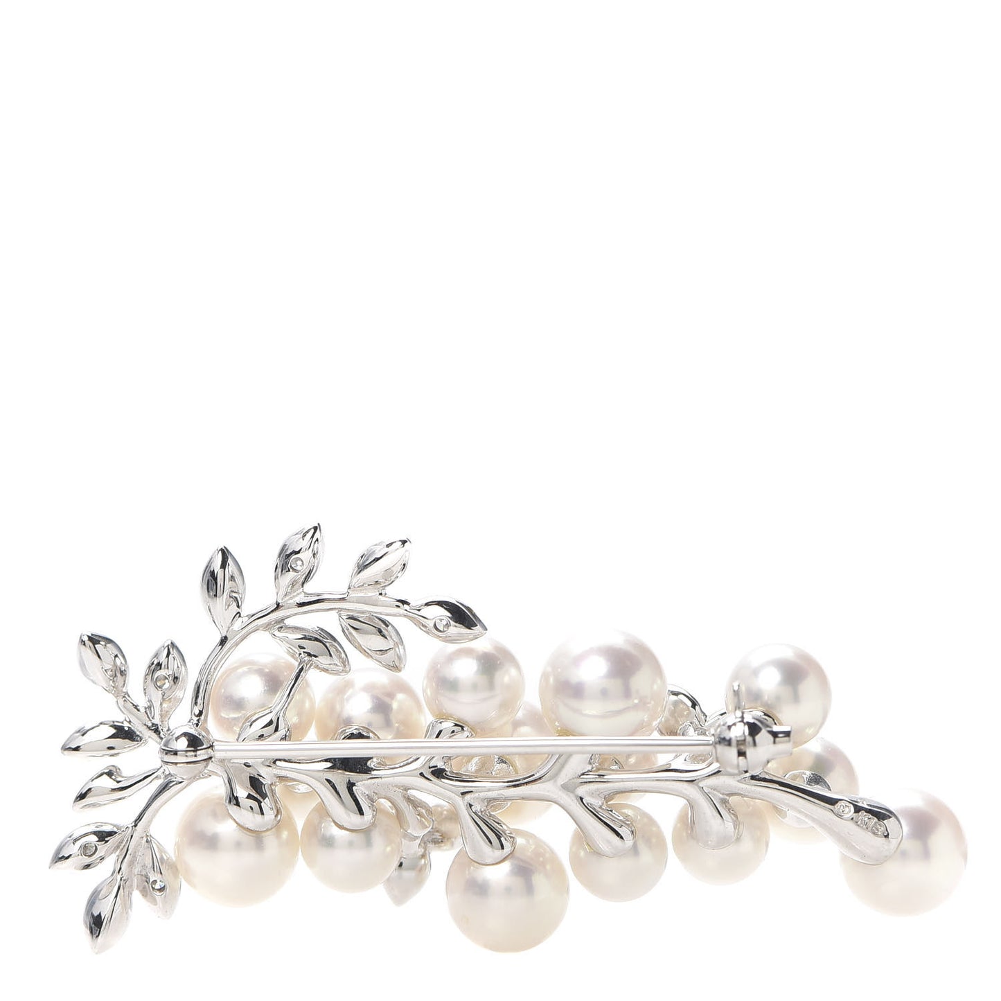 18K White Gold Diamond Akoya Pearl 4.5-7mm Olive Leaf Brooch