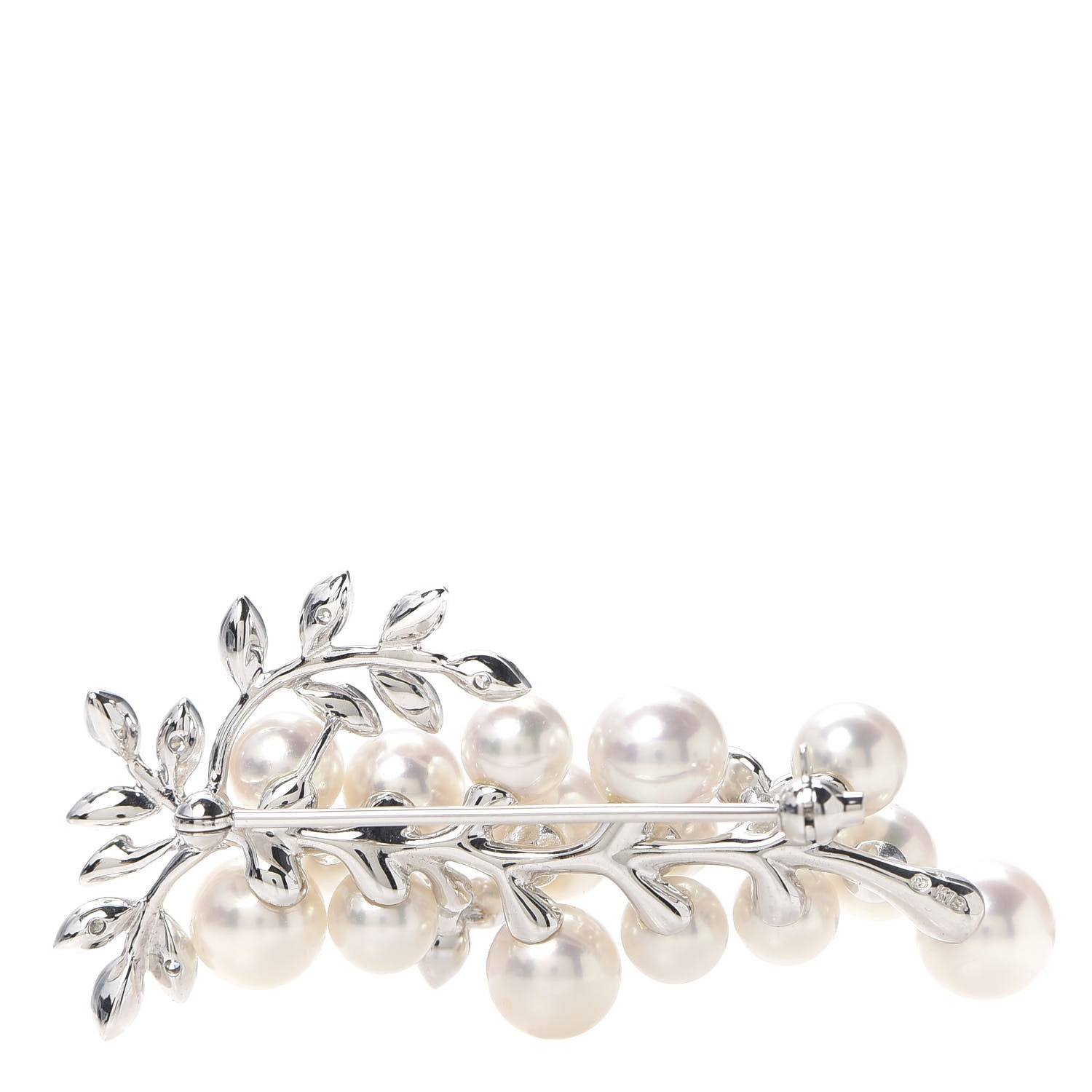 Mikimoto 18K White Gold Diamond Akoya Pearl 4.5-7mm Olive Leaf Brooch 3 of 4