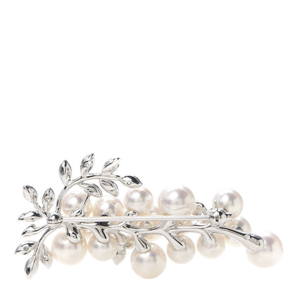 Mikimoto 18K White Gold Diamond Akoya Pearl 4.5-7mm Olive Leaf Brooch 3 of 4