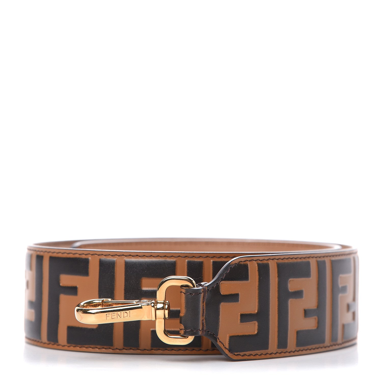 Fendi Calfskin FF 1974 Embossed Strap You Tobacco Black 1 of 5