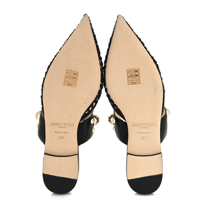 Jimmy Choo Raffia Nappa Basette Studded Flats 38.5 Black 5 of 7