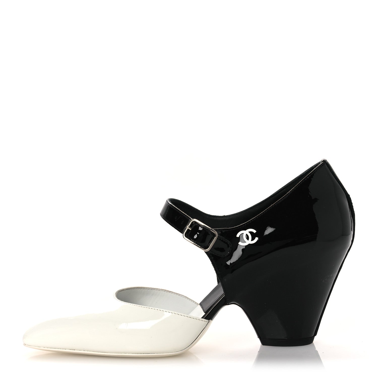 Chanel Patent Calfskin CC Pumps 37 White Black 1 of 12