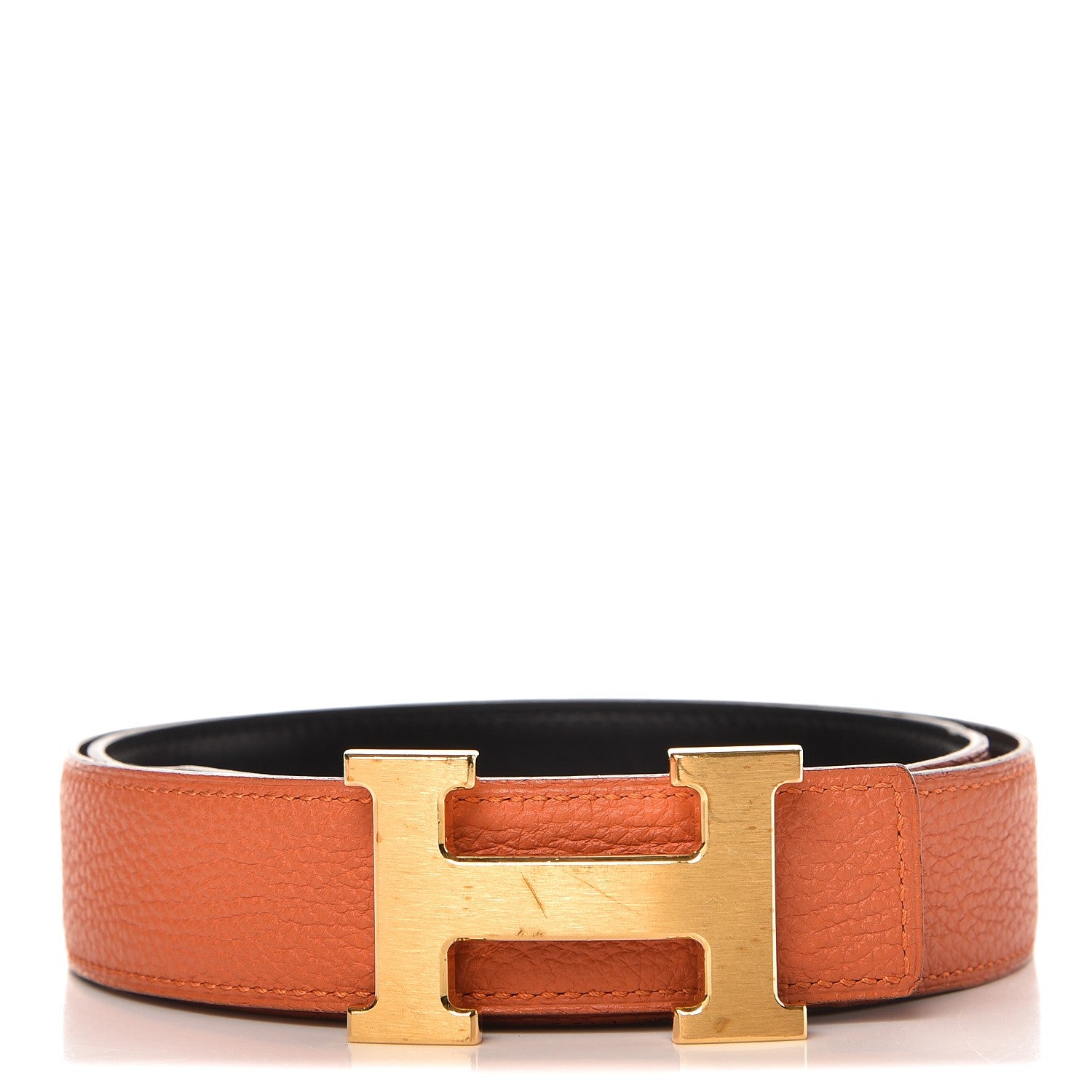 Hermes Box Togo 32mm H Belt 85 Black Orange 1 of 10