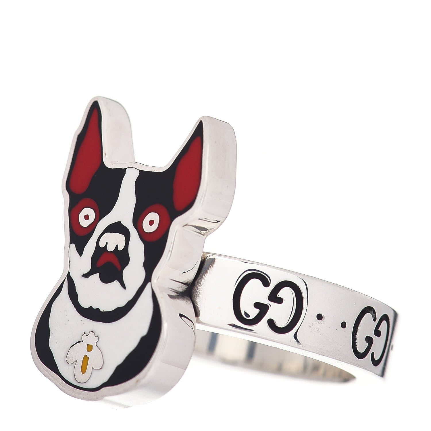 Gucci Sterling Silver Enamel Orso Ring 52 6 3 of 5