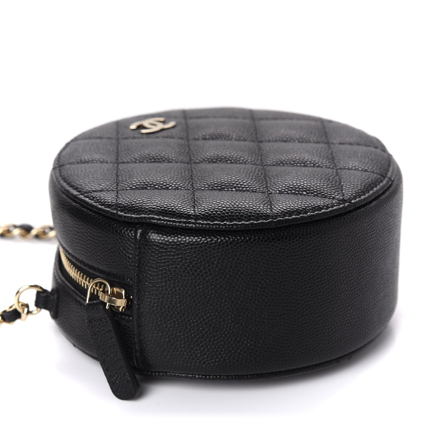Caviar Quilted Round Clutch With Chain Black
