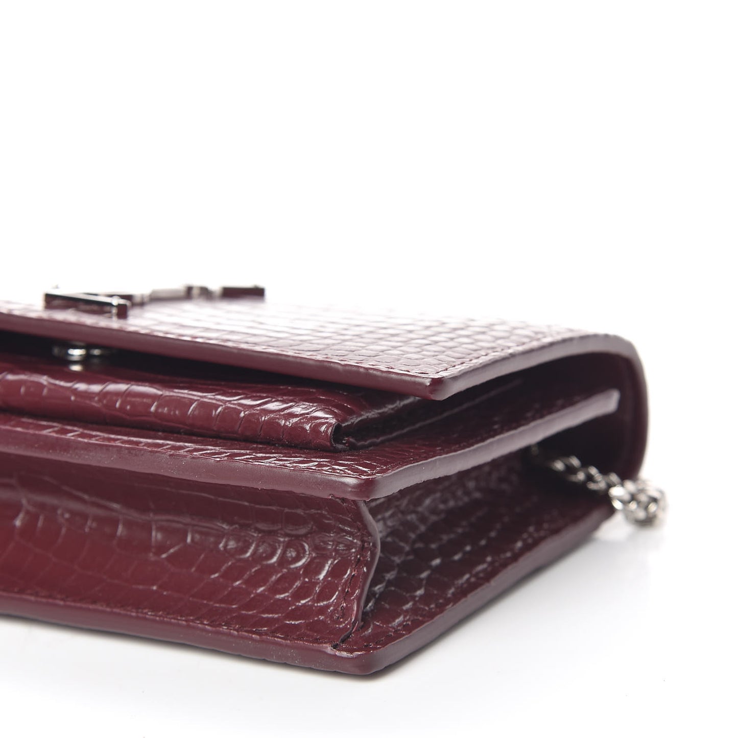 Calfskin Crocodile Embossed Monogram Sunset Chain Wallet Wine