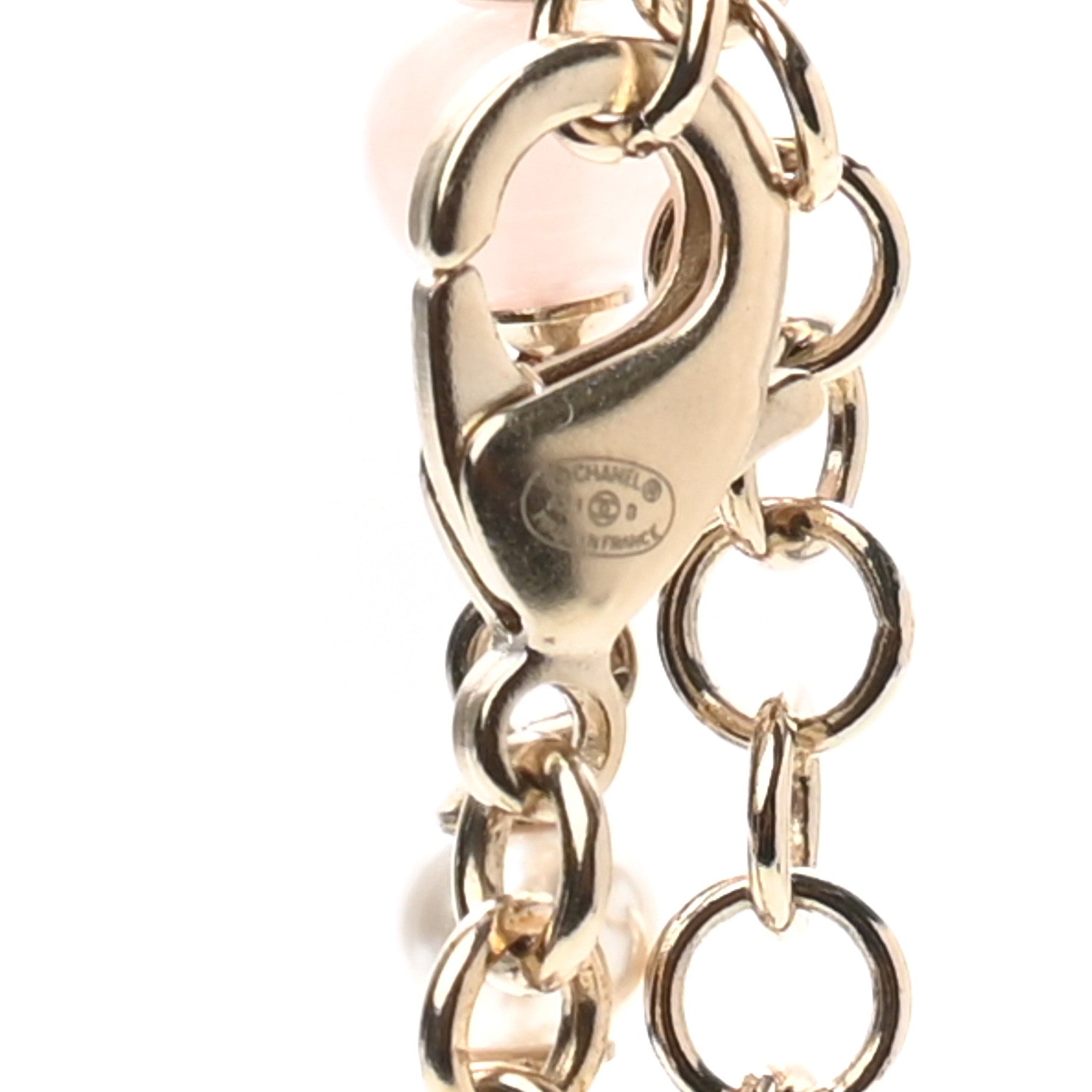 Chanel Pearl Crystal CC Heart Bracelet Pearly White Pink Gold 4 of 4