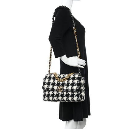 Chanel Tweed Quilted Large Chanel 19 Flap Black Ecru White 2 of 11