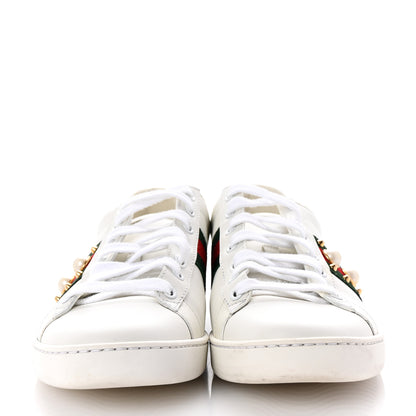 Gucci Calfskin Web Pearl Studded Womens Ace Sneakers 39.5 White 3 of 9