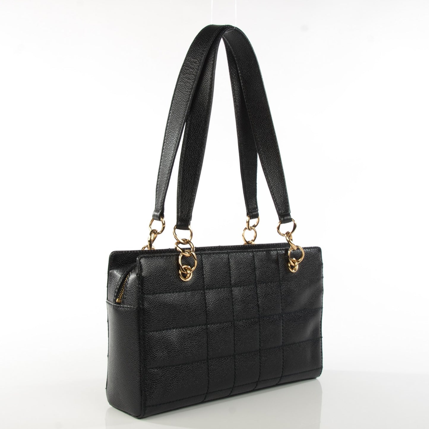 Caviar Square Stitched Shoulder Bag Black