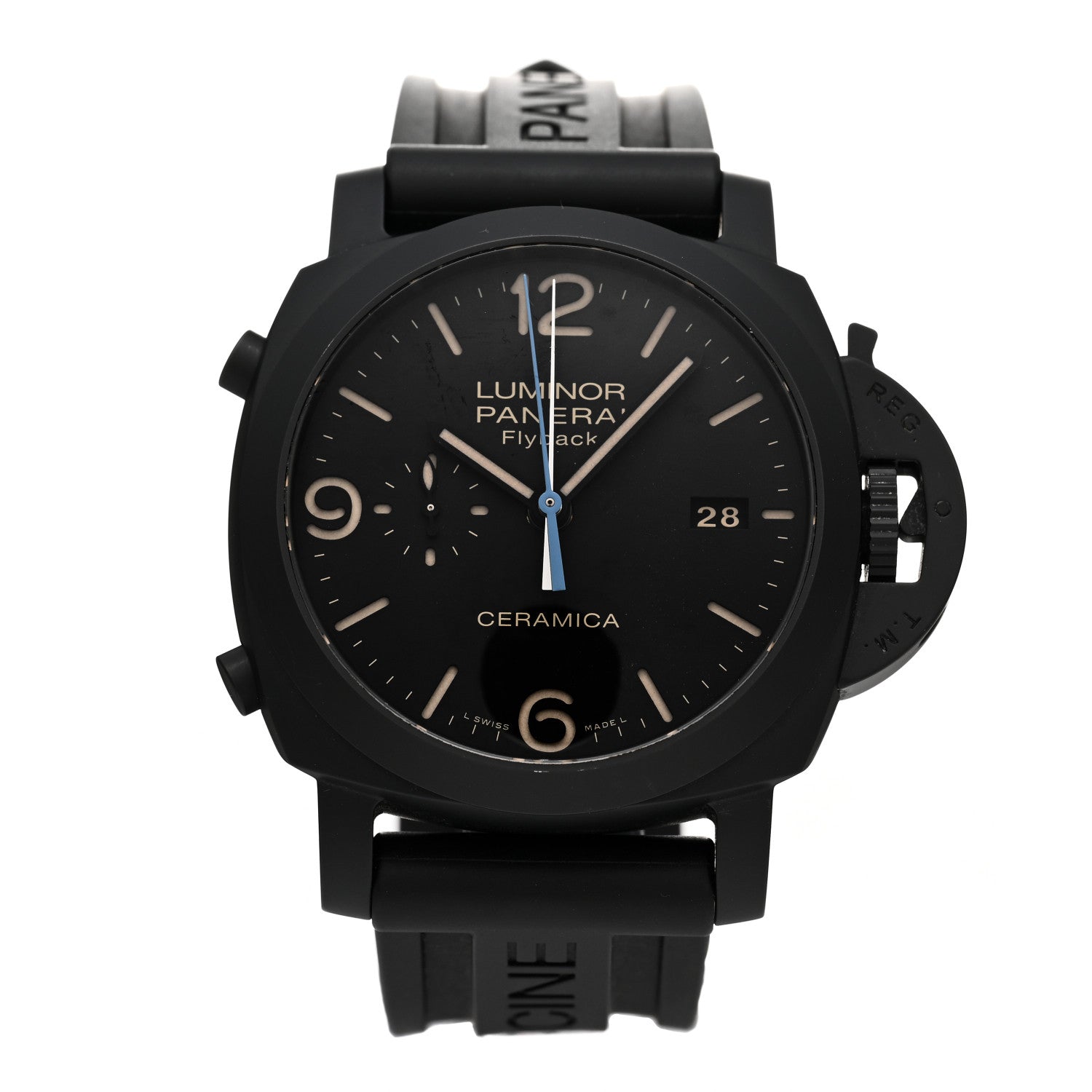 Panerai Ceramic Rubber 44mm Luminor 1950 3 Days Chrono Flyback Automatic Watch Black PAM00580 1 of 5