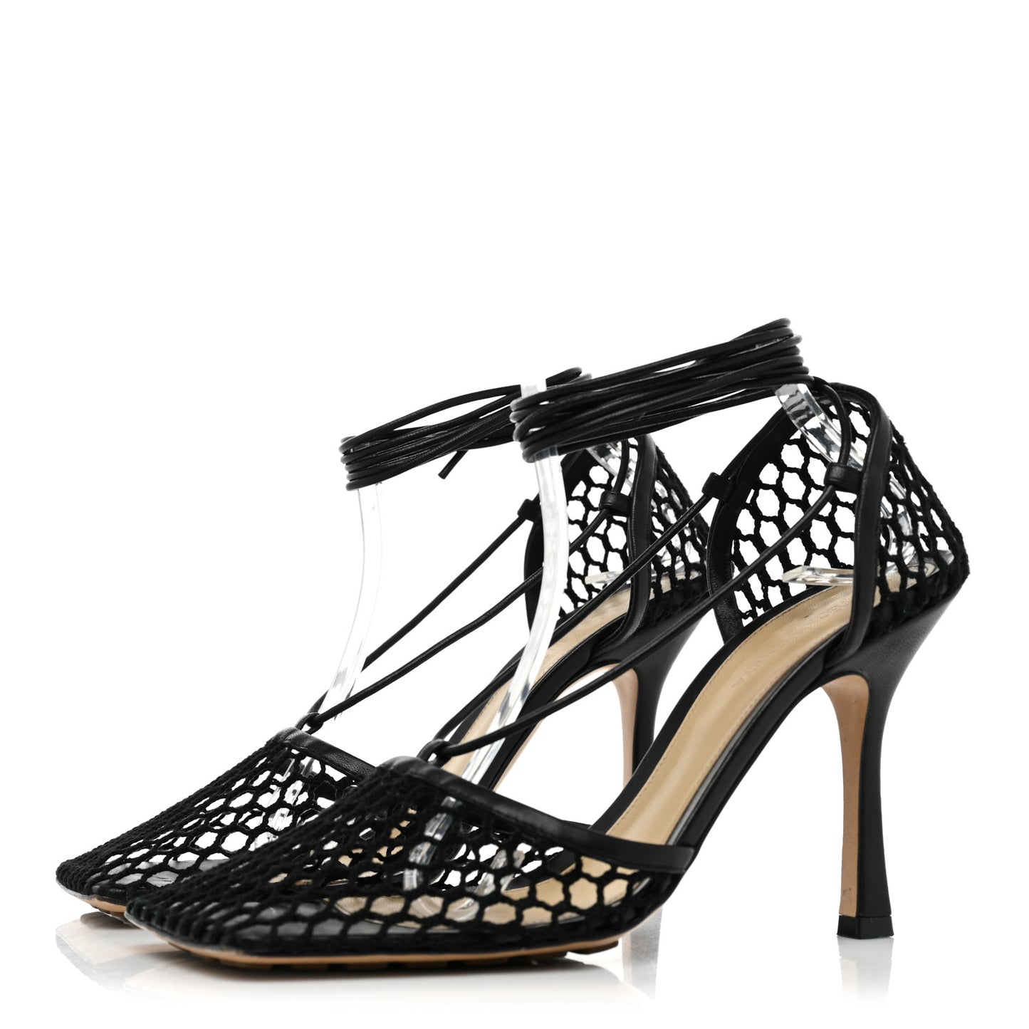 Mesh Nappa Stretch Ankle Tie Sandals 39.5 Black