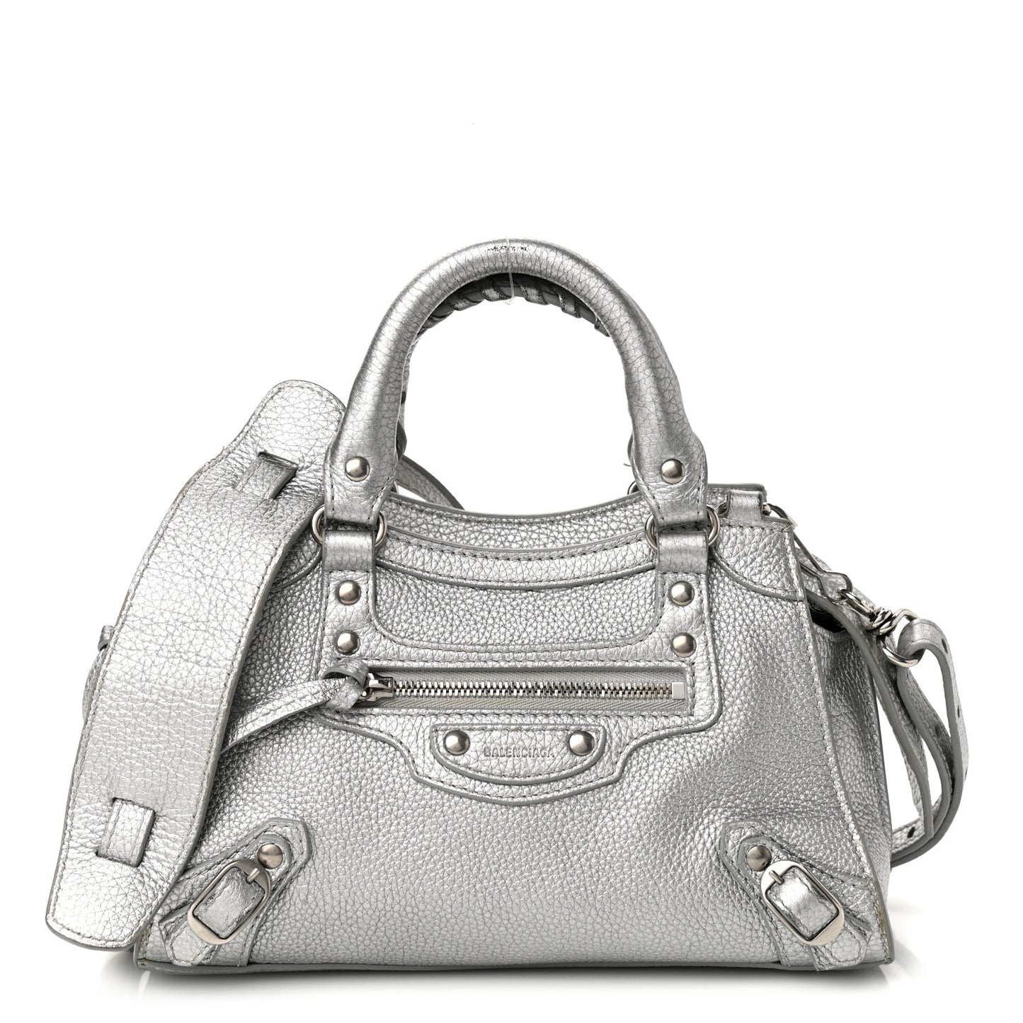 Metallic Grained Calfskin Neo Classic Silver Hardware Mini City Silver