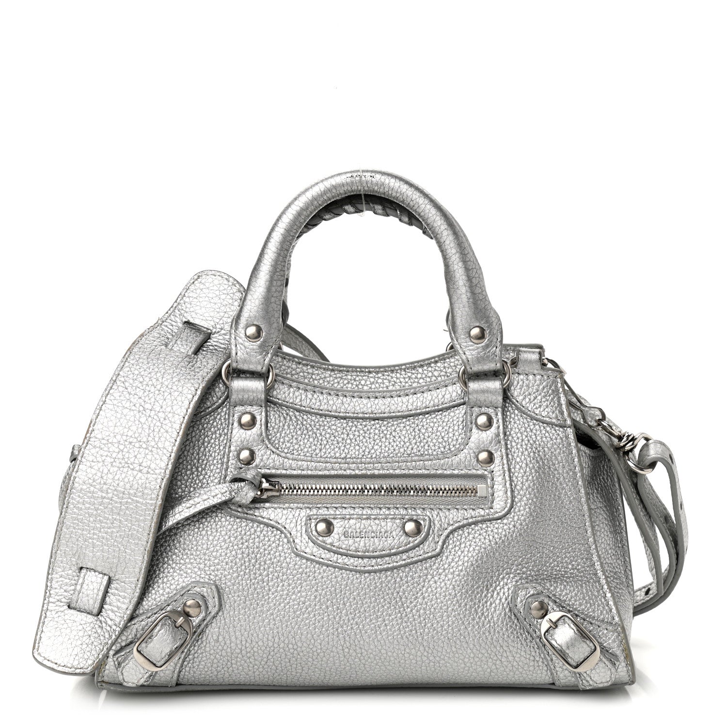 Balenciaga Metallic Grained Calfskin Neo Classic Silver Hardware Mini City Silver 1 of 15