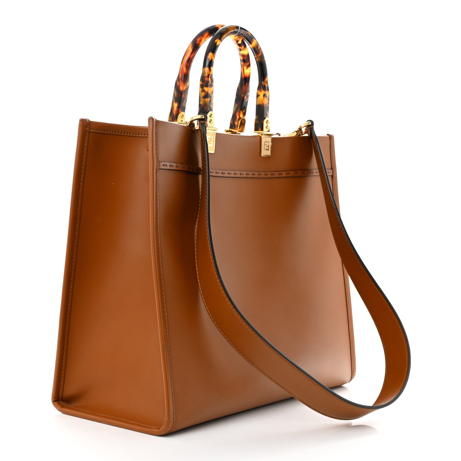 Fendi Vitello King Plexiglass Medium Fendi Sunshine Shopper Tote Cuoio 3 of 15