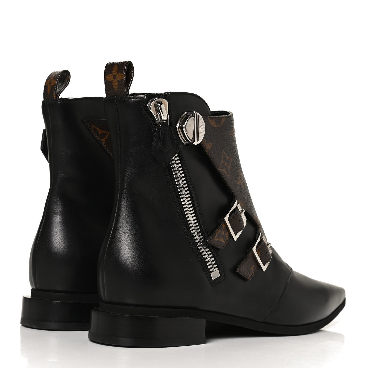 Calfskin Monogram Jumble Flat Ankle Boots 37 Black