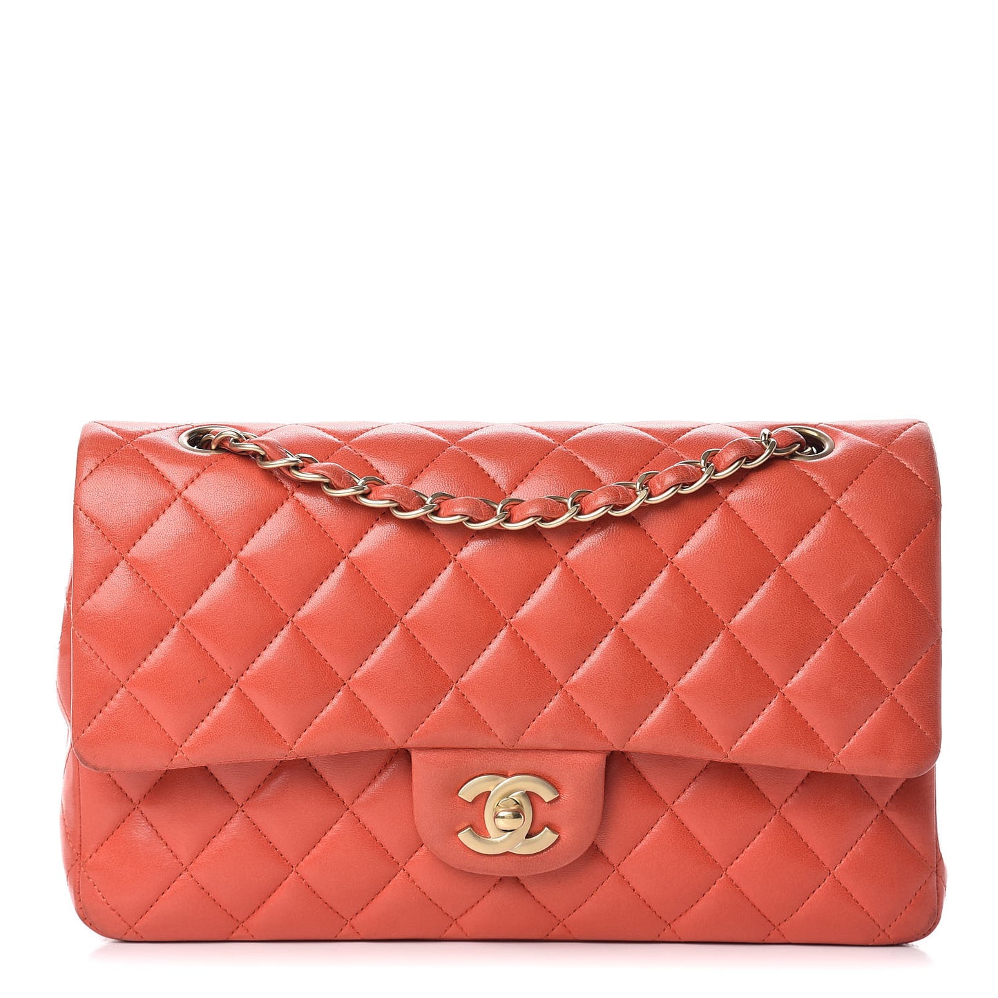 Lambskin Quilted Medium Double Flap Orange