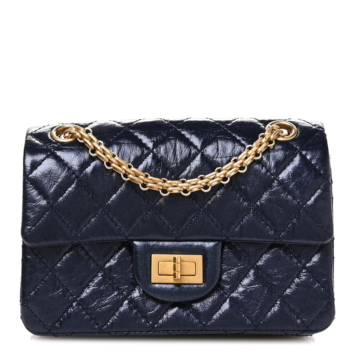Chanel Iridescent Aged Calfskin Quilted 2.55 Reissue Mini Flap Navy 1 of 11
