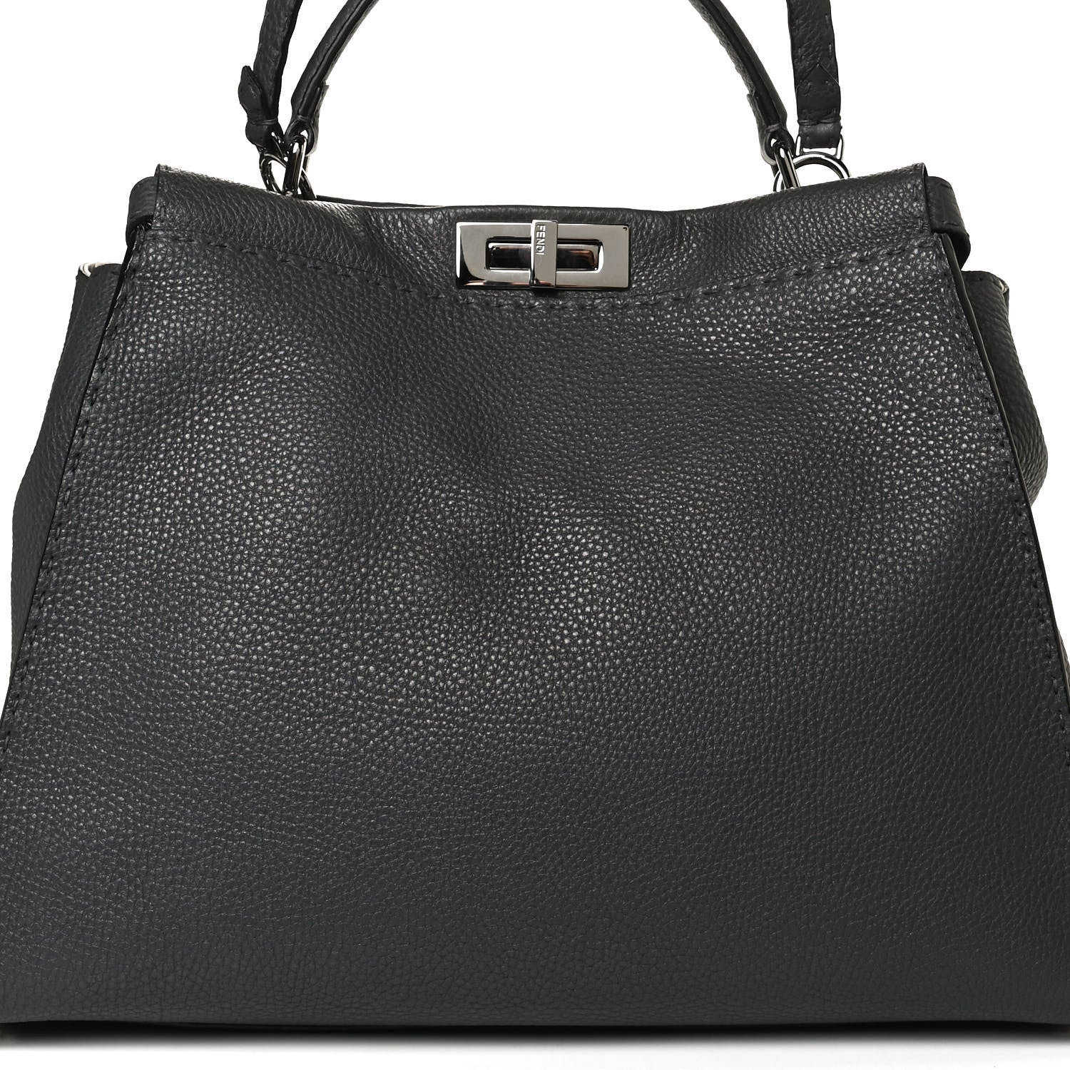 Fendi Cuoio Romano Selleria Bi-Color Large Peekaboo Iconic Satchel Asfalto Latte 10 of 12