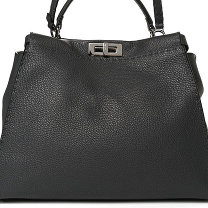 Fendi Cuoio Romano Selleria Bi-Color Large Peekaboo Iconic Satchel Asfalto Latte 10 of 12