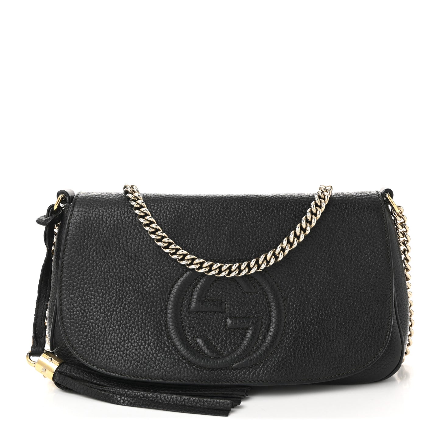 Pebbled Calfskin Medium Soho Flap Crossbody Black