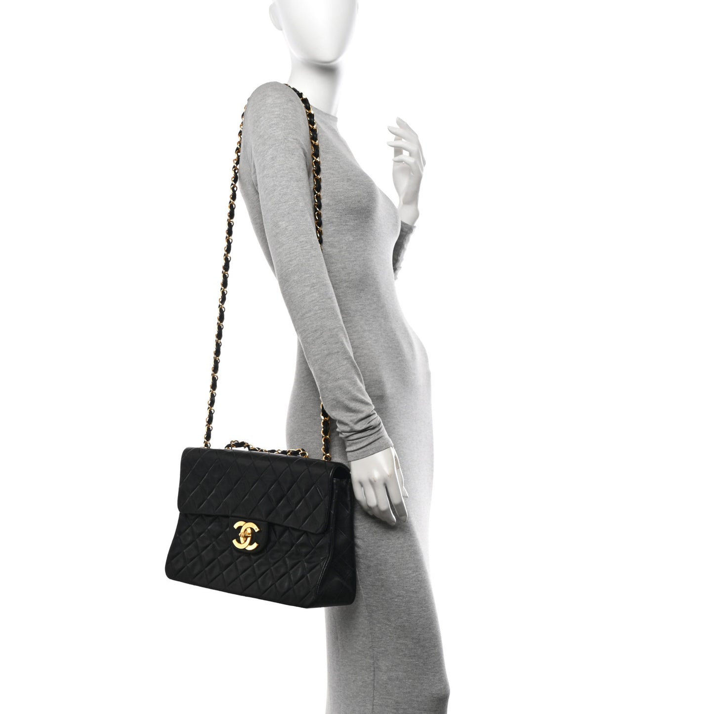 Lambskin Quilted XL Jumbo Single Flap Black