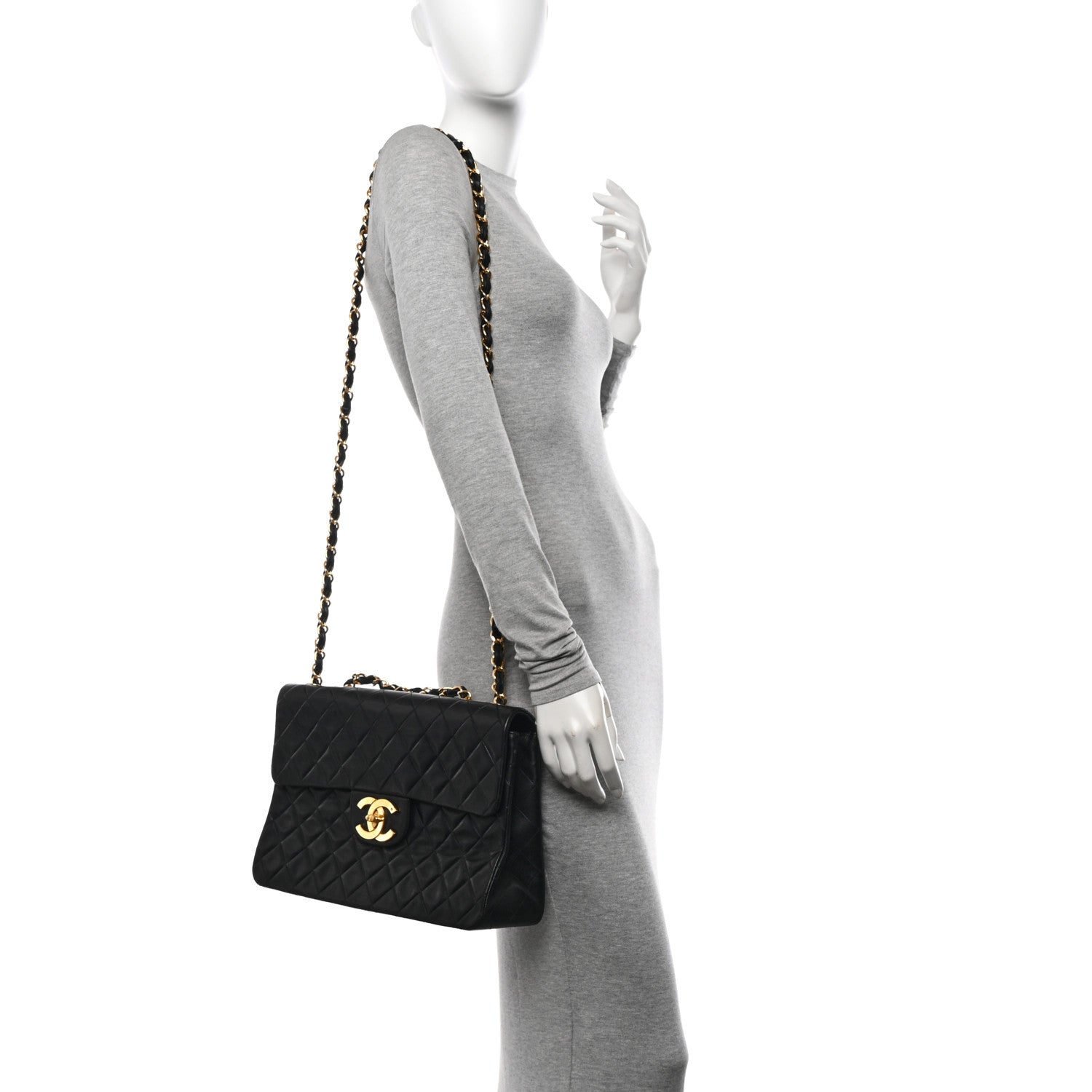 Chanel Lambskin Quilted XL Jumbo Single Flap Black 2 of 14