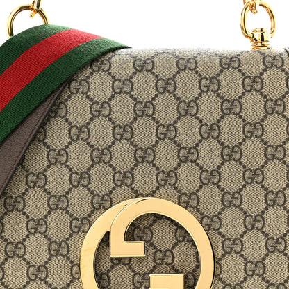 Gucci GG Supreme Monogram Textured Dollar Calfskin Web Medium Blondie Top Handle Shoulder Flap Bag Beige Ebony New Acero 9 of 11