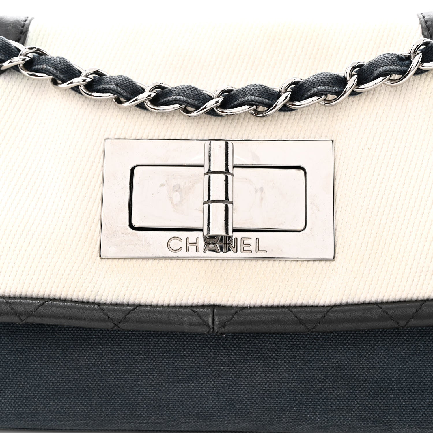 Chanel Canvas Lambskin Mademoiselle Lock Flap Navy White 10 of 16