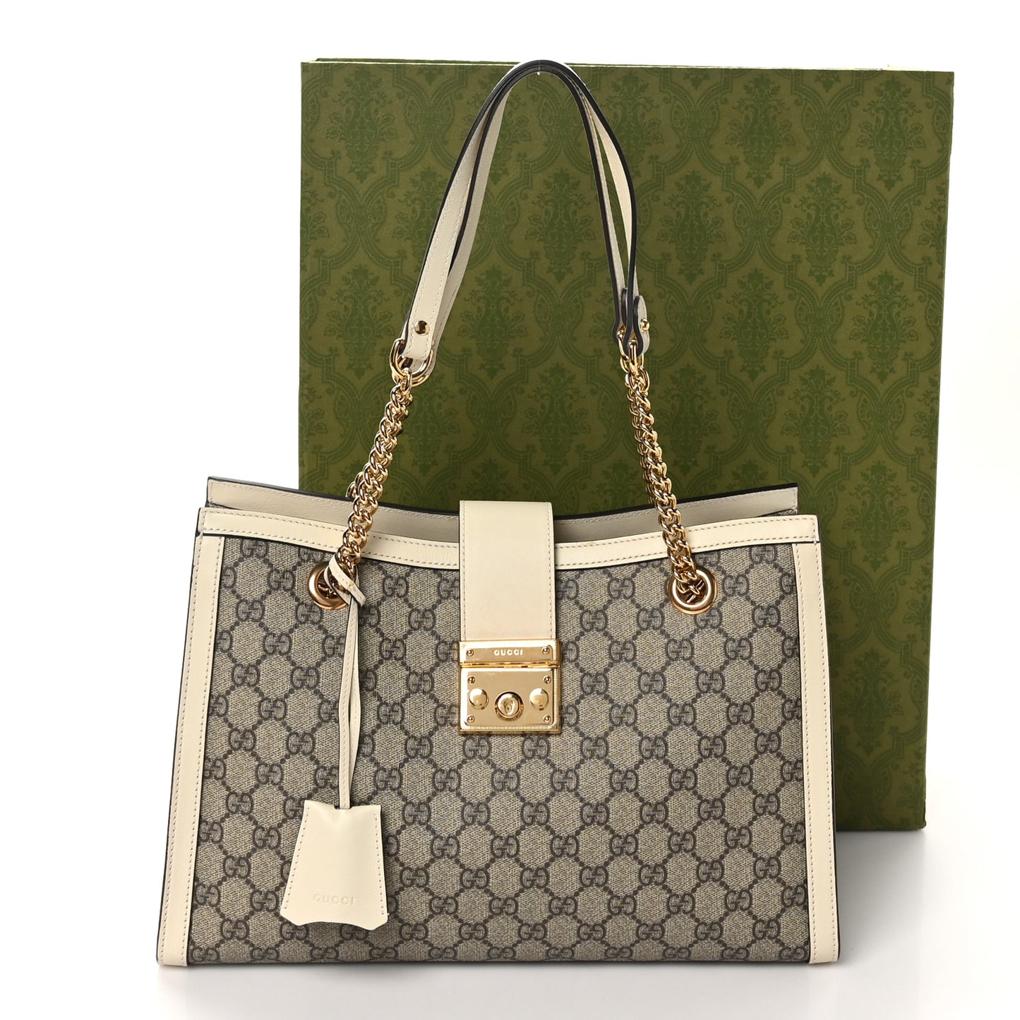 GG Supreme Monogram Medium Padlock Tote White