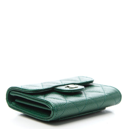 Chanel Metallic Caviar Quilted Flap Card Holder Wallet Green 4 of 8