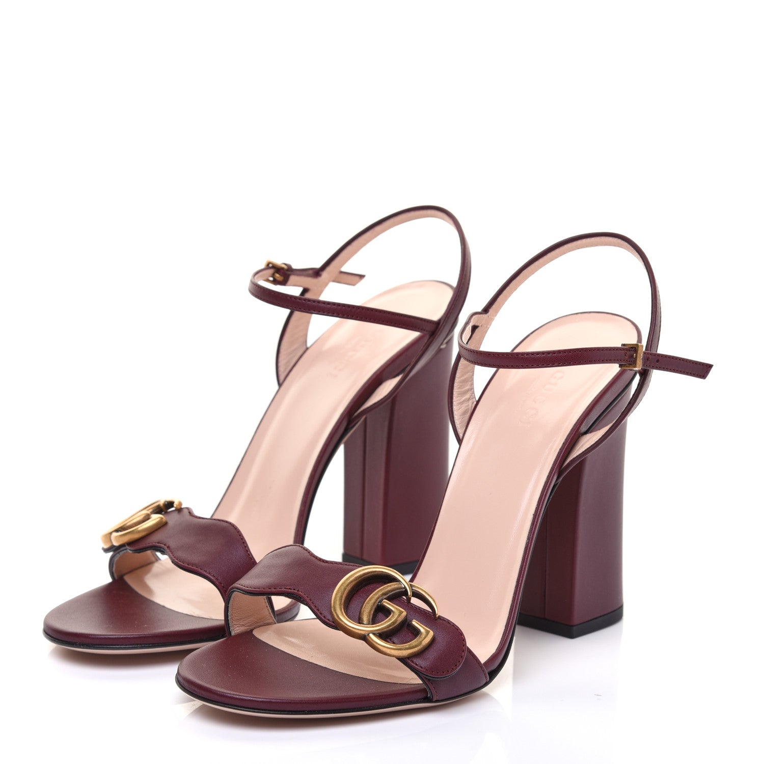 Gucci Lifford Calfskin GG Marmont Ankle Wrap 105mm Sandals 39 Vintage Bordeaux 3 of 7