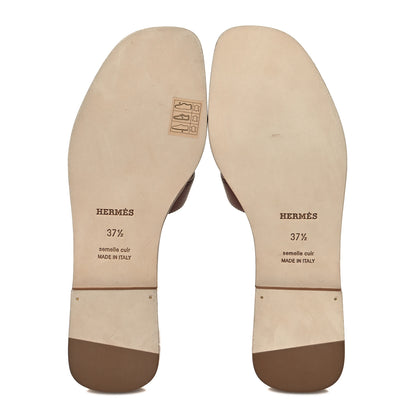 Hermes Box Calfskin Oran Sandals 37.5 Gold 5 of 8