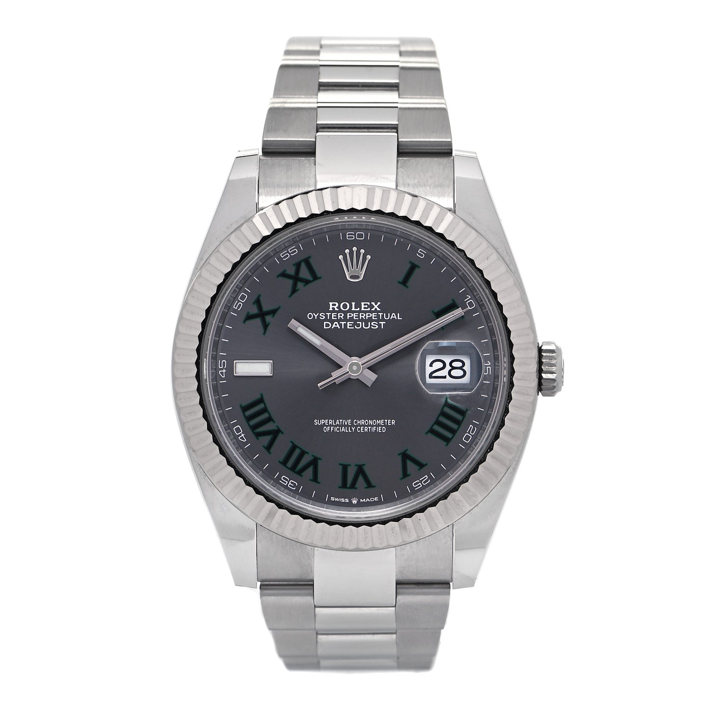 Stainless Steel 18K White Gold 41mm Oyster Perpetual Wimbledon Datejust Watch Slate 126334
