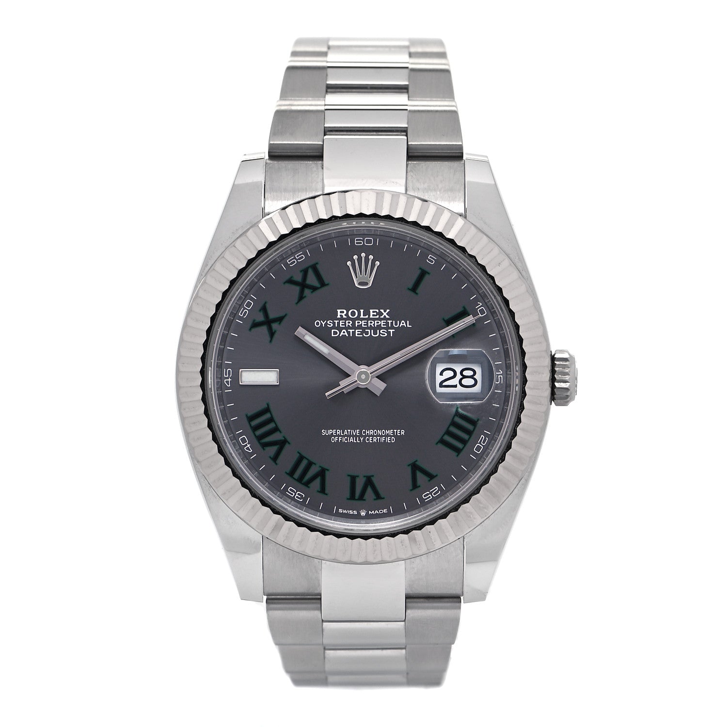 Rolex Stainless Steel 18K White Gold 41mm Oyster Perpetual Wimbledon Datejust Watch Slate 126334 1 of 5