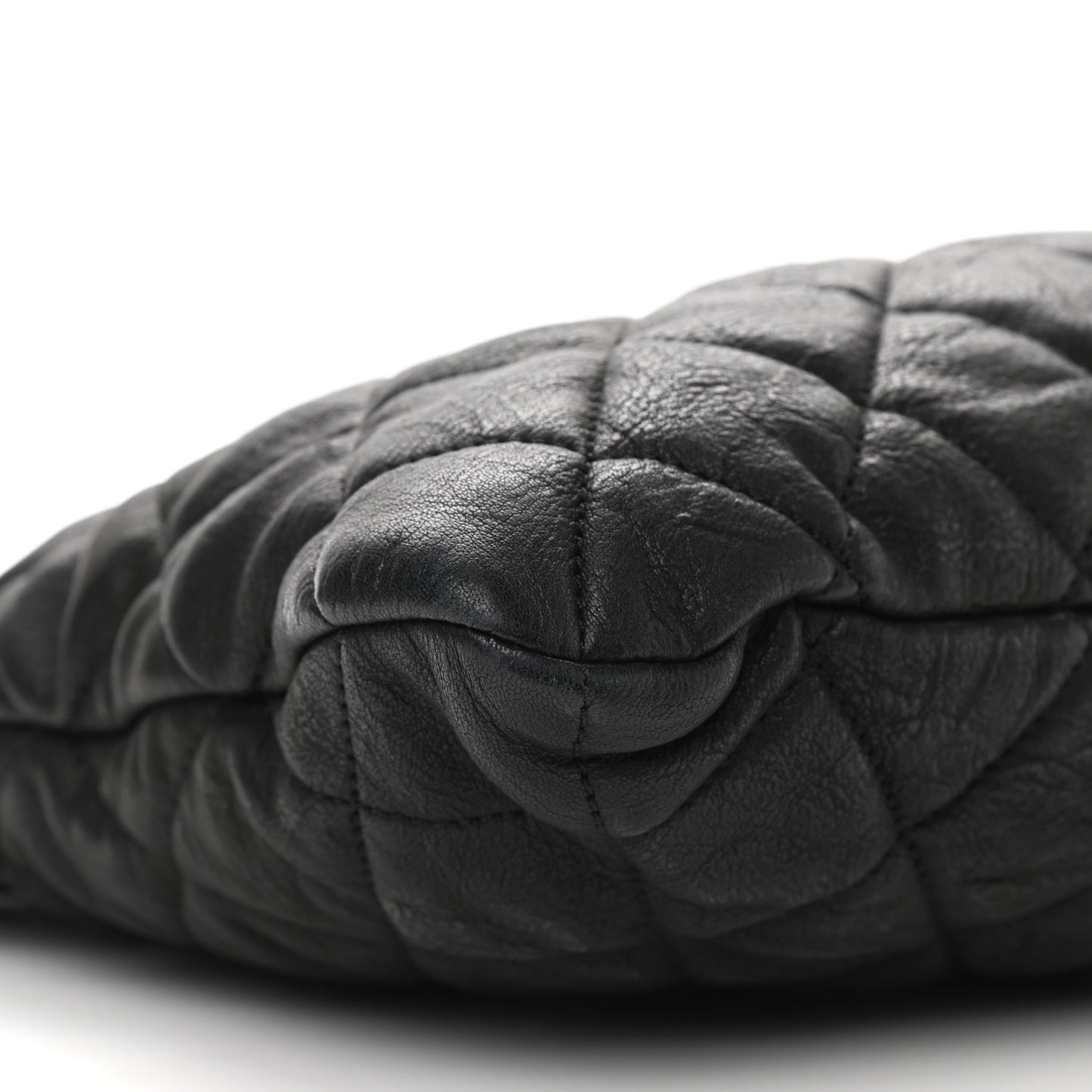 Crumpled Lambskin Quilted CC Shopping Tote Black
