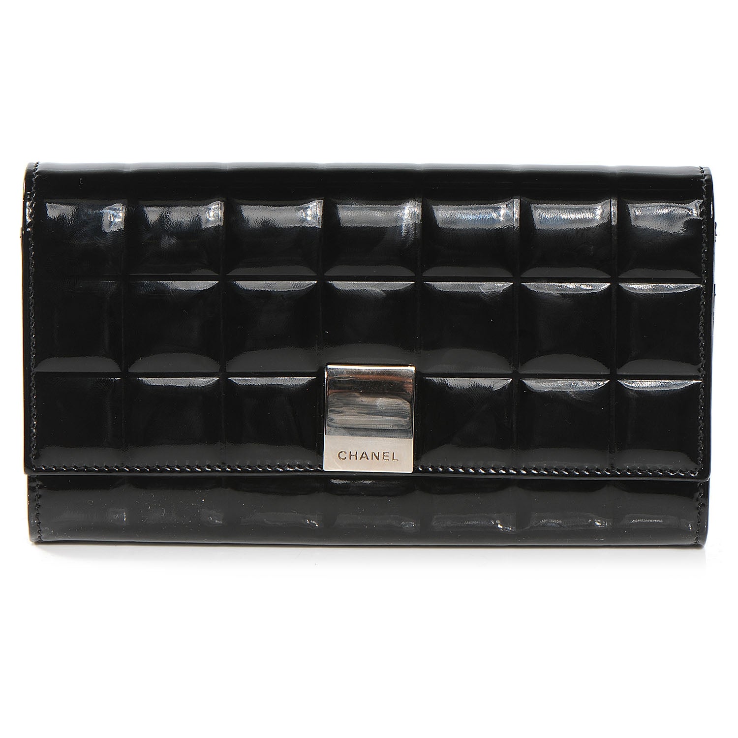 Chanel Patent Chocolate Bar Quilted Long Wallet Black 1 of 8