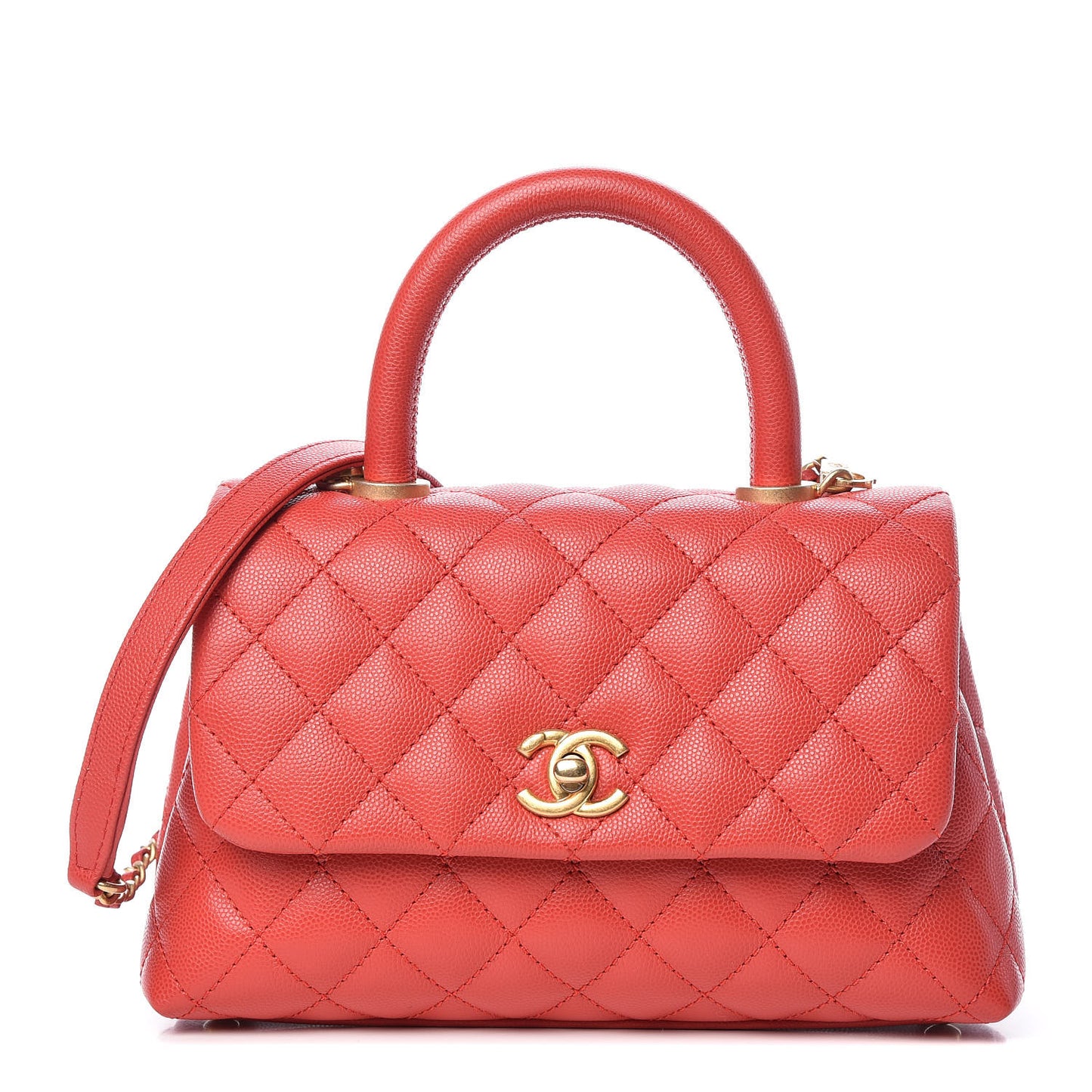 Caviar Quilted Mini Coco Handle Flap Red