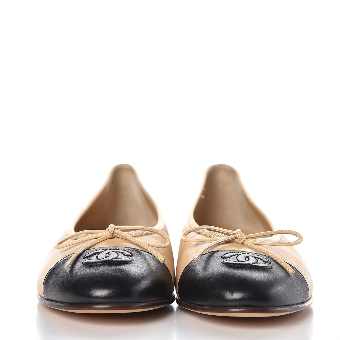 Lambskin CC Cap Toe Ballerina Flats 37.5 Beige Black