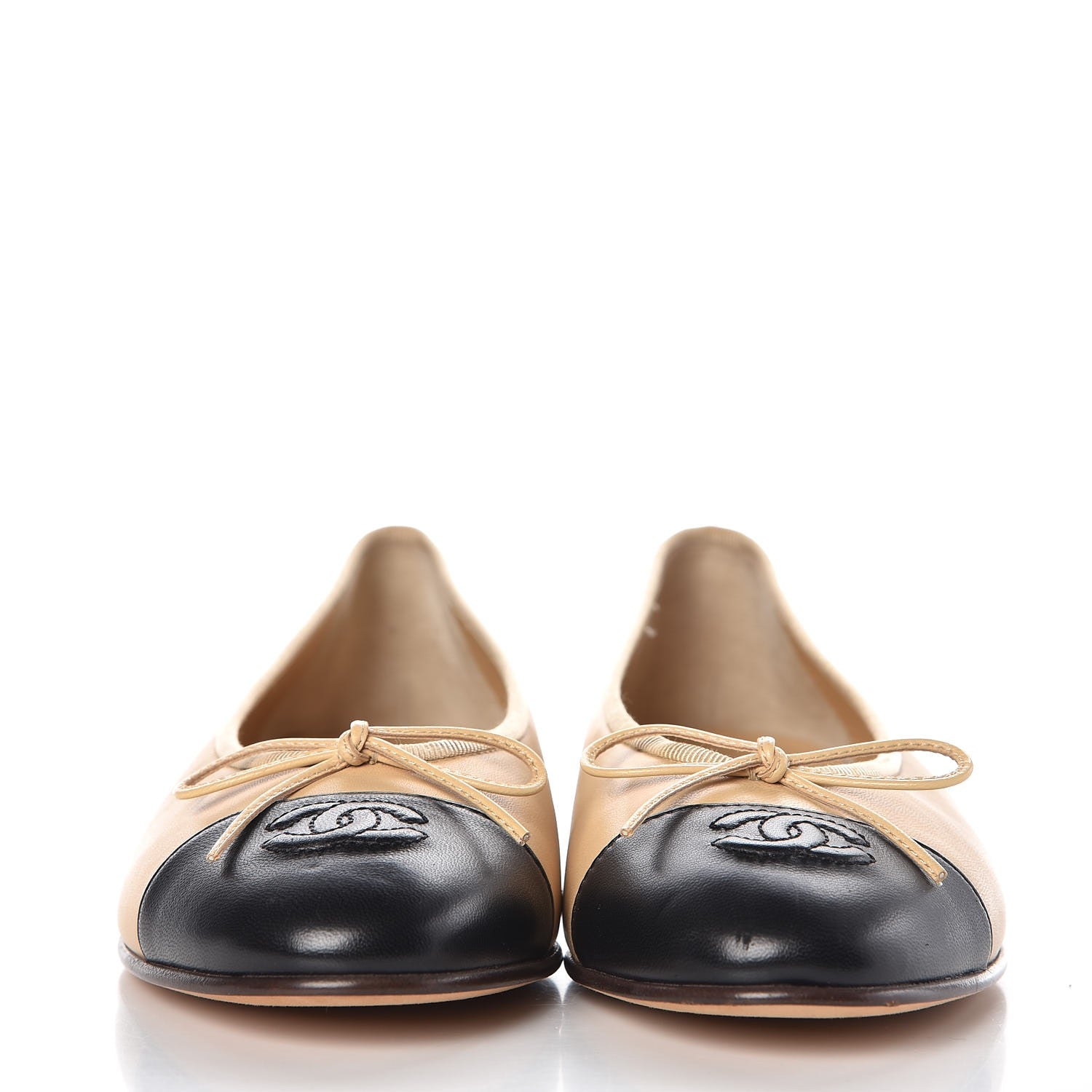 Chanel Lambskin CC Cap Toe Ballerina Flats 37.5 Beige Black 2 of 11